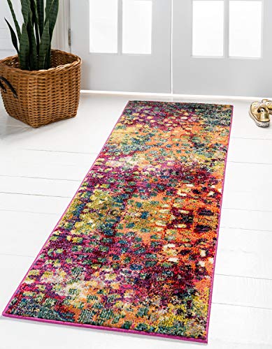 Unique Loom Jardin Collection Colorful Abstract Multi Runner Rug