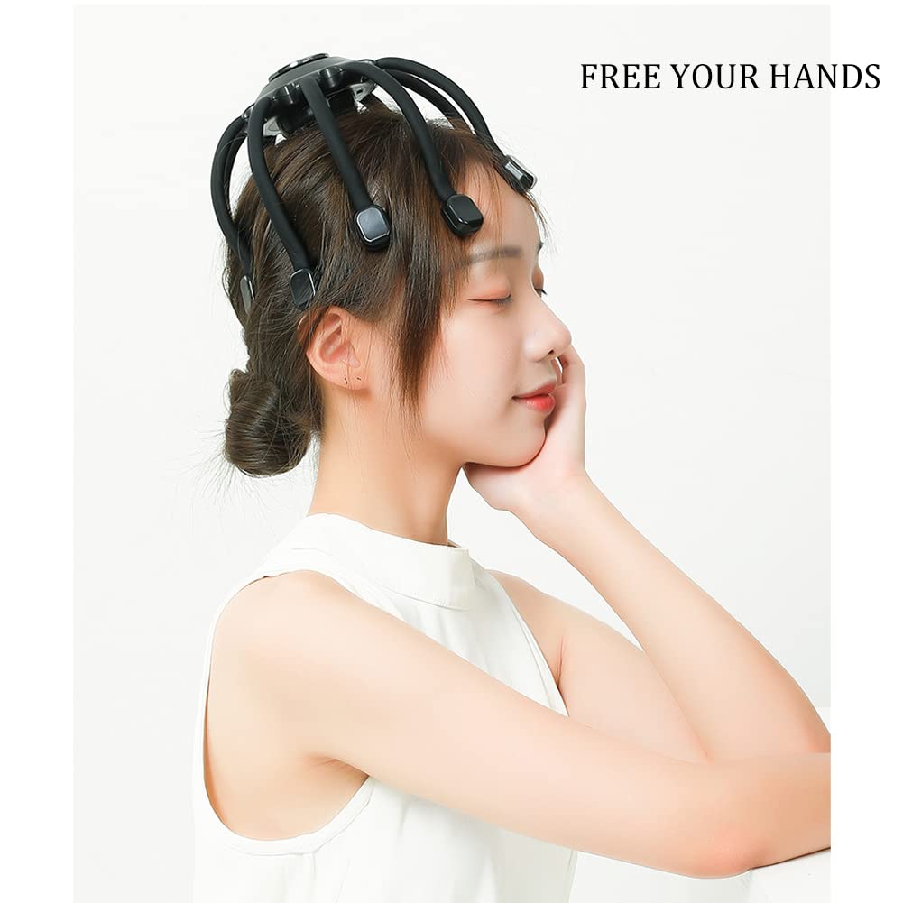 Massaggiatore per la testa Massaggiatore elettrico del cuoio capelluto con 10 contatti vibranti, 4 modalità, musica Bluetooth, massaggiatore per la testa di polpo Scalp Stress Relax