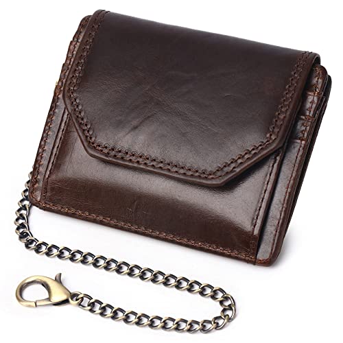Chain Wallets for Men Rfid Blocking Genuine Leather Bifold Stylish Mens Wallet Credit card With Coin Pocket (COFFEE4)