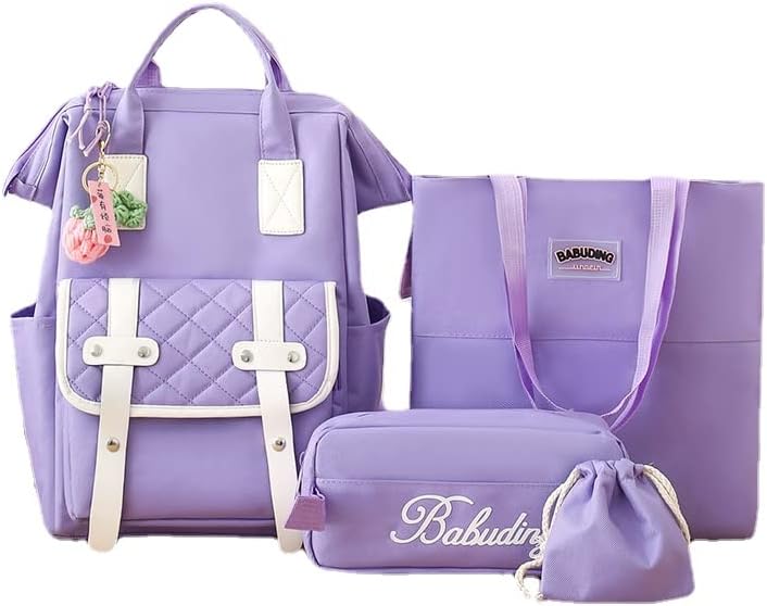 CYee Juego de cuatro piezas de mochila estética con colgante Cutecore Kawaii mochila bandolera Fairycore suministros escolares, Púrpura
