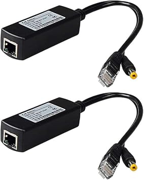 PoE Splitter Adapter Ethernet Adapter 48V to 12V, in line with 10 / 100Mbps PoE IEEE 802.3af Separator Having 12V Output for Surveillance CameraPack of 2