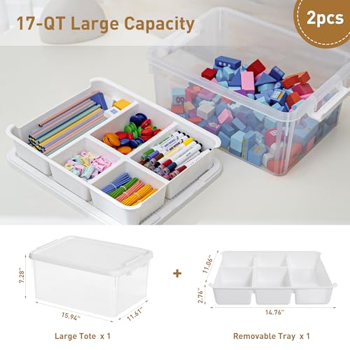 Image of ITYLIFE CITYLIFE 17 QT Lego Storage Box with Building Baseplate Lid and Removable Tray Office Organization Kitchen Organization Toy Storage Lego, Bead, Tool, Sewing, 2 Packs