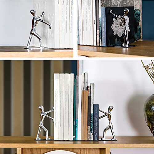 MROCO Decorative Bookends Heavy Duty Zinc Alloy Man Book End, Non-skid Bookend, Metal Book Ends for Shelves, Book Support, Book Stopper for Books, Movies, Magazines, Video Games, 7.28 x 6.1 in, Silver MROCO Decorative Bookends Heavy Duty Zinc Alloy Man Book End, Non-skid Bookend, Metal Book Ends for Shelves, Book Support, Book Stopper for Books, Movies, Magazines, Video Games, 7.28 x 6.1 in, Silver