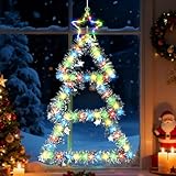 Ninonly Lumiere Noel Exterieur, 75cm 110 LED Sapin de Noël Decoration avec Étoile, 8 Modes Étanche Guirlande Lumineuse à Batterie, Multicolore Lumineuse Decoration pour Fenêtre Chambres Jardin