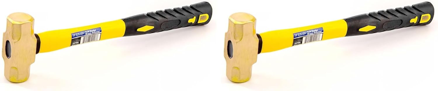 Stark USA 1lb Brass Sledge Hammer (16oz) Fiberglass Handle, Drilling Hammer, Crack Hammer, Die-Forge, Corrosion Resistant, 12.5" Brass Hammer (Pack of 2)