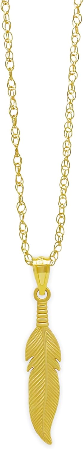 Gold Feather Charm - 10 Karat Solid Gold - Feather Pendant Necklace - Optional Gold Chain