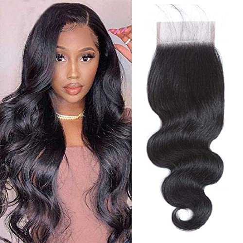 FalaFala 4x4 Transparent Lace Clouse Piece Topper Brazilian Virgin Human Hair Free Part Swiss Lace Closure Natural Color With Baby Hair | Boby Wave 22 Inch
