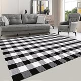LHLJOYU Buffalo Plaid Rug Black and White Check Rugs Extra Large 5' x 7' Machine Washable Carpet Ret