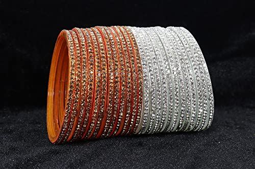 Image of NMII Glass with Zircon Gemstone and Beads Studdded Glossy Finished Traditional Bangle Set For Women and Girls