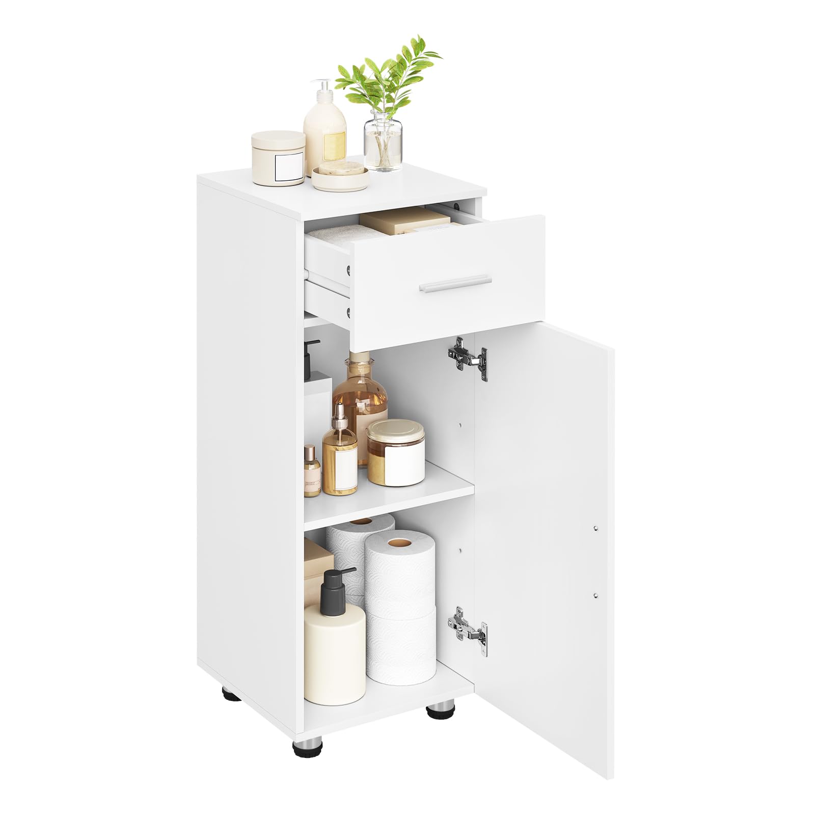 EUGAD Meuble Salle de Bain sur Pied, Placard de Rangement avec 1 Porte, 1 Tiroir, 1 Étagère Ajustable, pour Entrée, Salon, Cuisine, Chambre, 30x30x80cm, Blanc