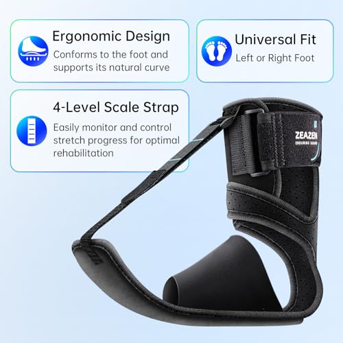 ZEAZEN Plantar Fasciitis Brace Night Splint, Adjustable Foot Support for Heel Spur, Foot Drop & Achilles Tendonitis Relief, Comfortable Day & Night Use for Men and Women (Black, Large)