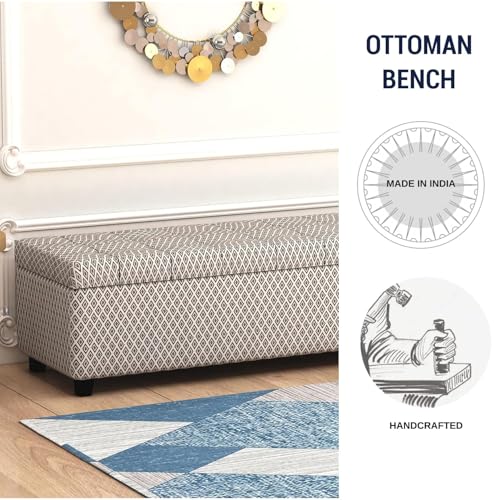 Image of 3 Seater Upholstered Ottoman Bench with Storage for Living Room | End of Bed Storage Seat | Button Tufted Pouffe Storage Settee Couch for Living Room Bedroom Office