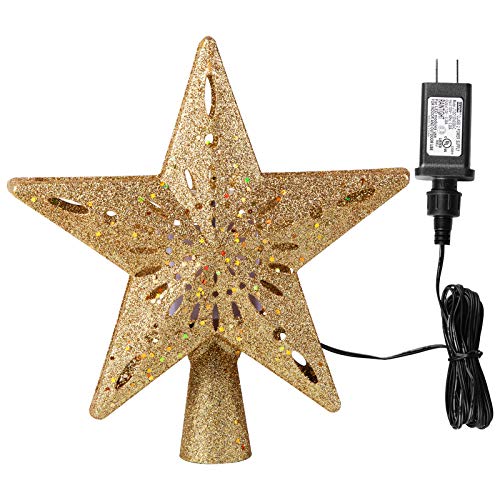 Brightown Christmas Star Tree Topper With Built-In Led Snowflake Projector Lights Hollowed Pentagram Tree Topper,Plug In Christmas Tree Ornament For Indoor Office Xmas New Year Holiday Tree Decoration thumb #3