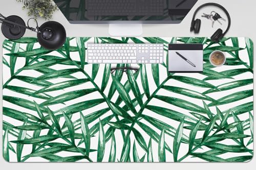 Tapis de bureau 100x50 cm en vinyle PVC à motif feuilles tropicales