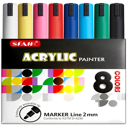 Image of SFAIH Acrylic Creative Markers, 3mm Replaceable Nibs 8 Count Pens