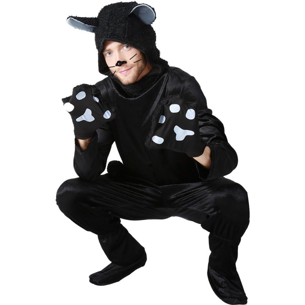 Kostium czarnego kota dla dorosłych, zabawny kombinezon na Halloween, Boże Narodzenie, cosplay, kostium, przebranie dla kobiet, mężczyzn
