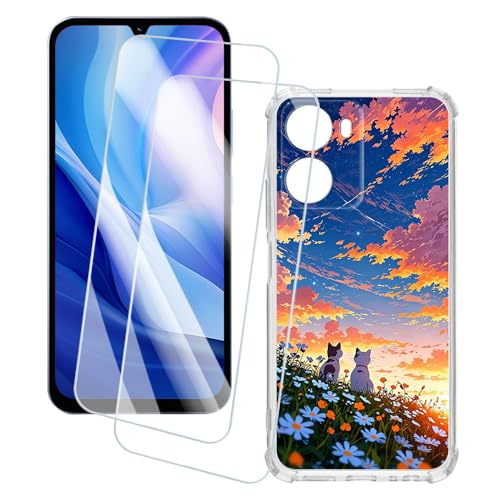 OAGELIM 2�Z�b�g �X�N���[���v���e�N�^�[ + �P�[�X Xiaomi Redmi 15A 5G (6.9 �C���`) �Ƃ̌݊������� �A�[�e�B�X�e�B�b�N�J�X�^���v�����g�J�o�[�Ƌ����K���X�t�B���� �X�N���b�`�h�~ (�L)