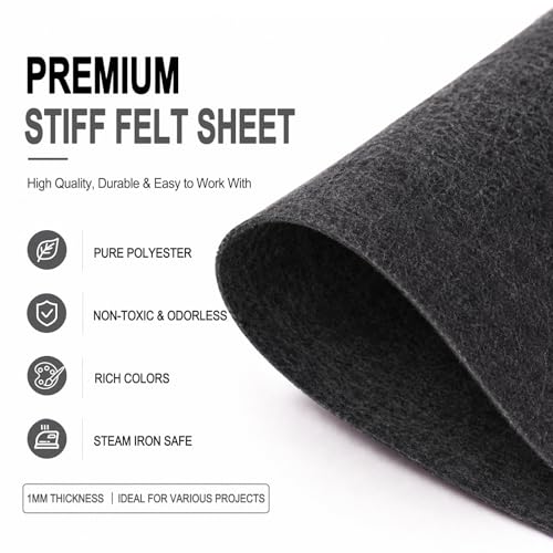 Image of Charcoal Gray Large Felt Fabric 36 inch x 36 inch (1 Square Yard), 1mm Stiff Felt Sheet, Nonwoven Fabric for Crafts, DIY Projects, Art, Sewing, Lining & Decorations
