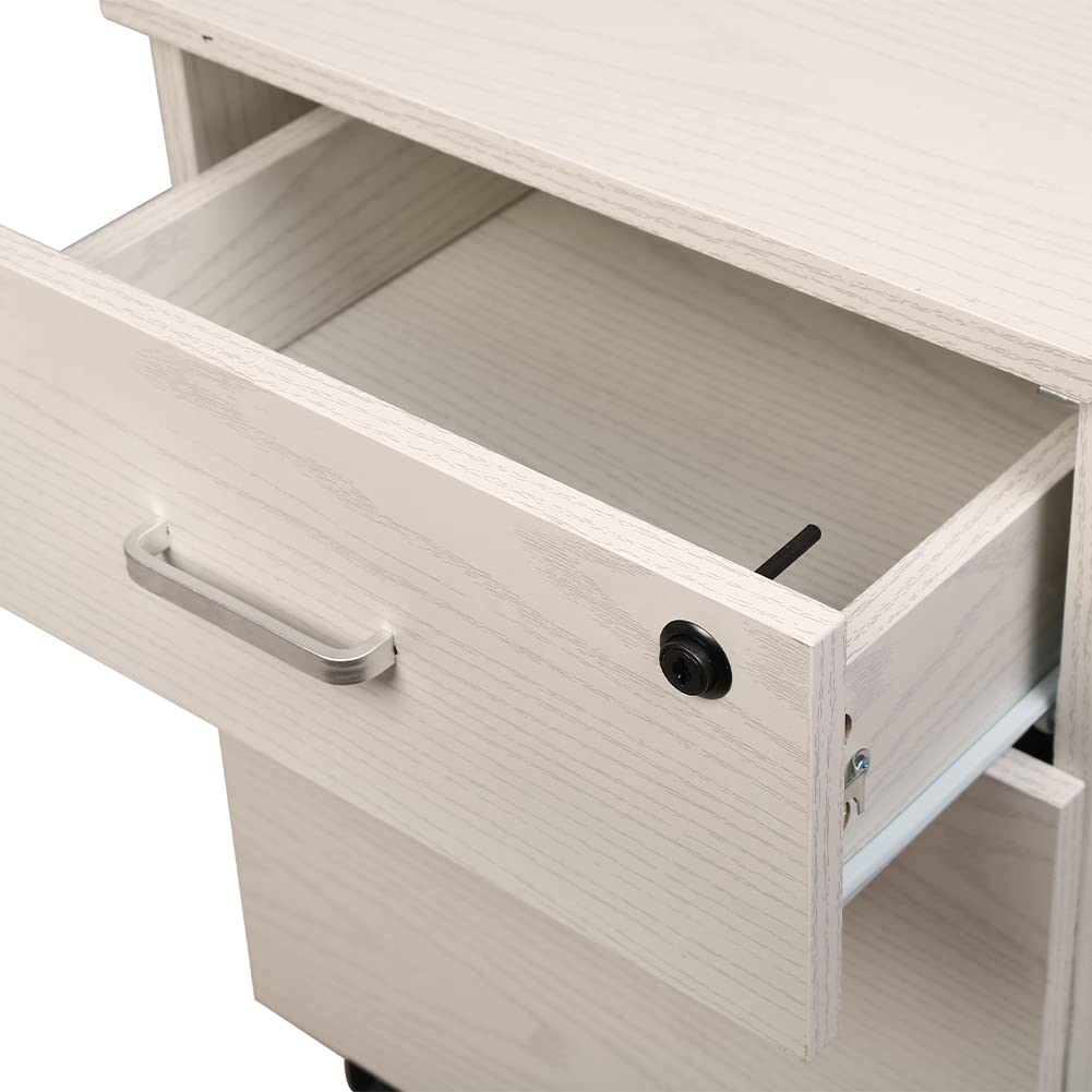 BAKAJI Schedario da Ufficio con 2 Cassetti Serratura con 2 Chiavi, Cassettiera per Scrivania Mobiletto di Legno, Archivio Portadocumenti Salvaspazio, 5 Ruote Mobili Antiribaltamento, 40 x 45 x 55,6 cm