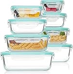 Vtopmart 8 Pack Glass Container Food Storage, Glass Meal Prep Containers with Lids, Airtight Lunch Boxes with Leak Proof Locking Lids, for Microwave, Oven, Freezer and Dishwasher, Green