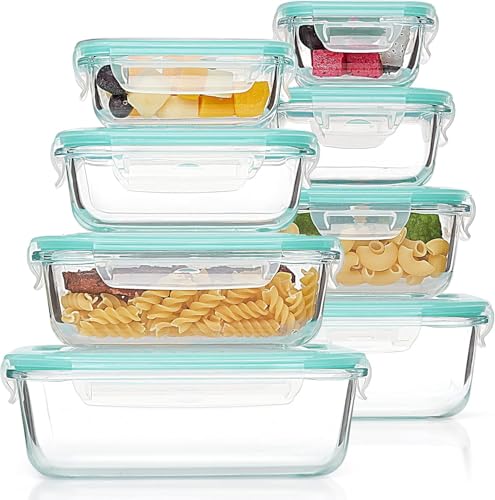 Vtopmart 8er Glasbehälter Mit Deckel, Glas Frischhaltedosen Mit Deckel, Meal Prep Boxen für Lebensmittel, Mikrowellen, BPA-Freie (Green)