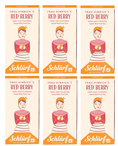 6 x Schlürf Büdel Bio Früchte Tee Red Berry | 120 Teebeutel | Sorte Frau Hinrichs | Früchtetee | Tee mit Fürchten Apfel, Hibiskus, Hagebutten, Erdbeere | Tee Beutel einzeln verpackt | 270 g Cover