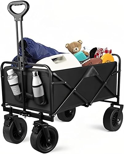 Carro plegable plegable, carrito de jardín plegable resistente, carro de playa al aire libre con ruedas de playa todo terreno de 8 pulgadas y
