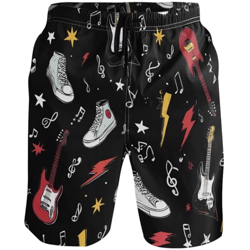 Short de volley noir réglable badeshorts rock roll à taille élastique