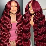 QZOQZO 99j Burgundy Lace Front Wigs Human Hair 13x6 Body Wave Lace Front Wigs Pre Plucked Glueless Red Wig Wine Red Lace Front Wigs Human Hair Wigs for Women Reddish Brown 180% Density 30Inch