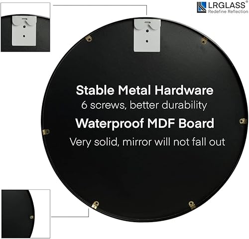 Miniatura 4 de LRGLASS Espejo redondo grande de 36 pulgadas marco de aleación de aluminio negro espejo montado en la pared para tocador de baño mantel y decoración