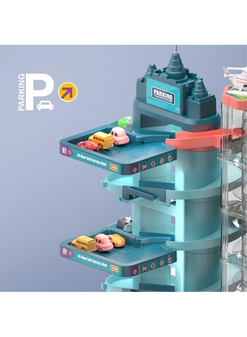 EXOMOON City Garage Playset Car Race Track for Toddlers, 7 Level Garage Track Set Toy Garage Parking Adventure Toy, Kids Tracks Parking Lot Playsets Toy Boys Girls Gifts