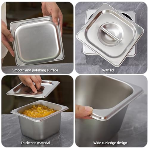 Image of Commercial Stainless Steel Food Containers Deep Hotel Pans with Lids All Purpose Deep Pan with Lid for Catering Baking Buffets Food Storage (Silver, 4 Pcs)