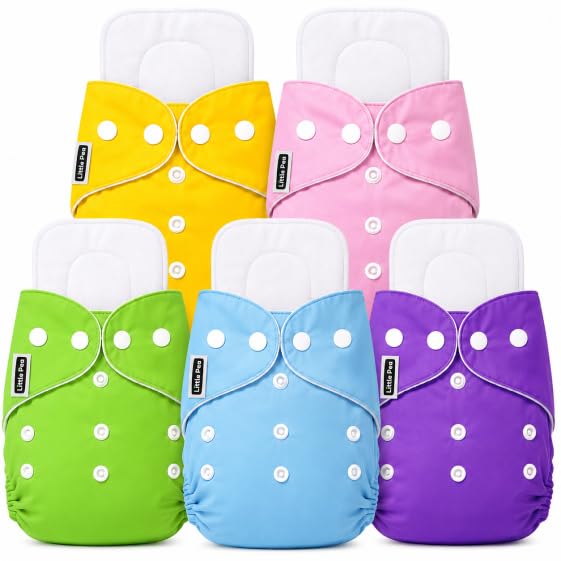 Image of Little Pea Reusable Cloth Diapers + Insert Pad | Adjustable, Washable,Freesize (Newborn to 2 Years) | Pack of 5
