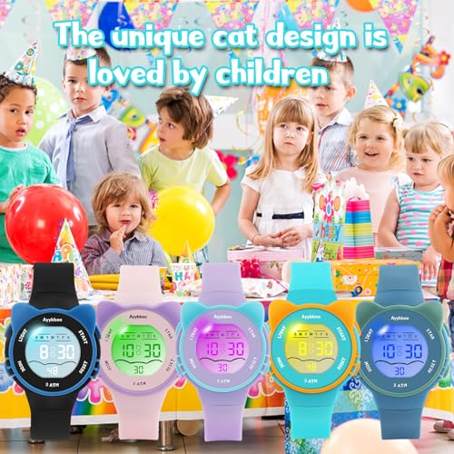 Image of Kids Digital Watches for Girls Boys, 7 Color Lights Waterproof Cute Wristwatches for Kids with Alarm Stopwatch, Great Present for Girls Boys Ages 5-13