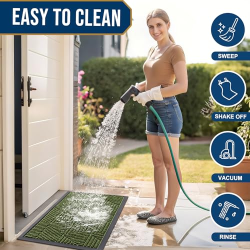 Image of Smiry Front Door Mat Outside Entrance, Low Profile Rubber Doormat, 29.5x17
