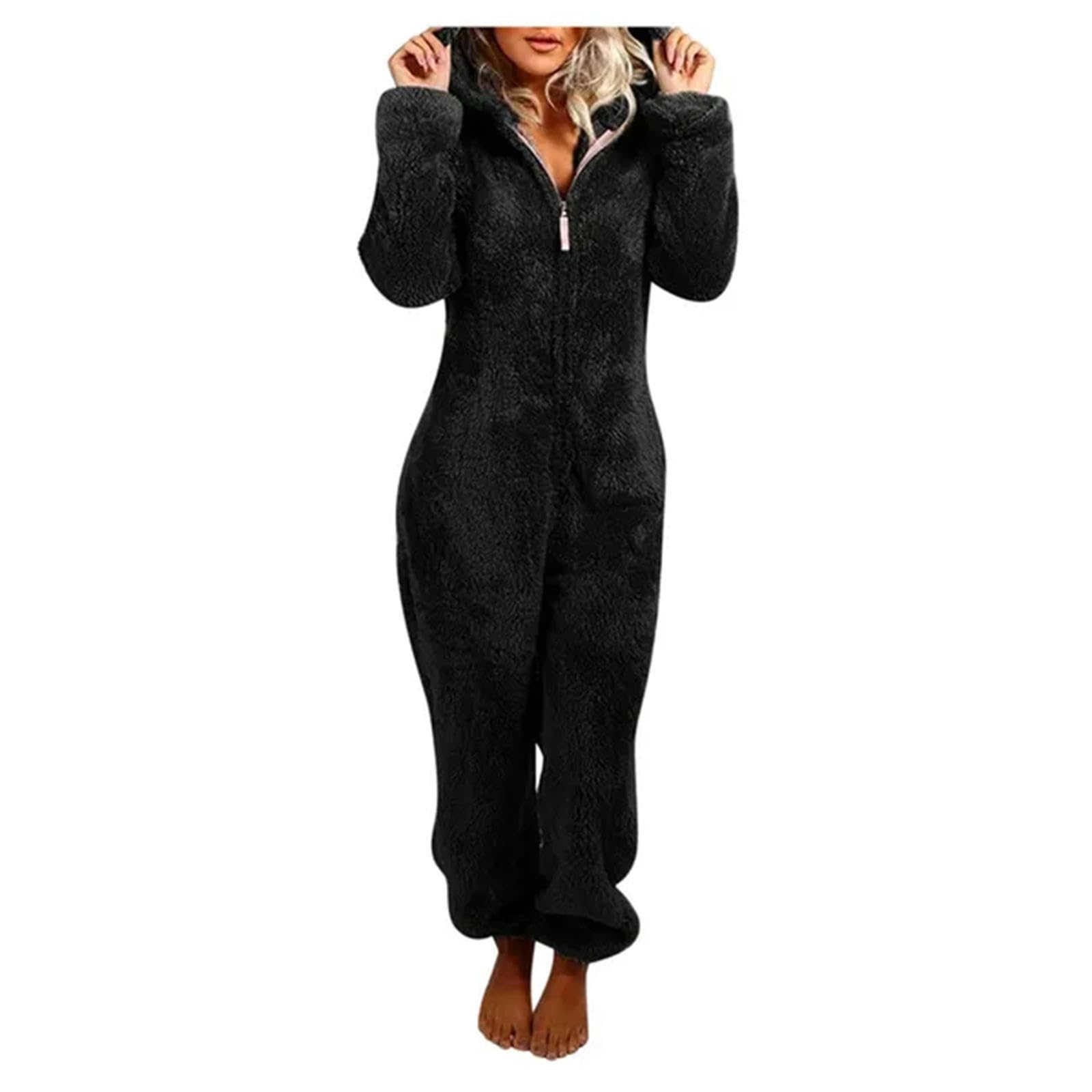 MdybF Onesies dla kobiet zimowa ciepła piżama damskie śpioszki z kapturem puszyste polarowe kombinezony bielizna nocna