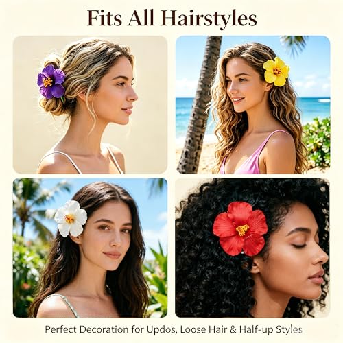 Pinzas para el cabello con flores hibisco multicolor miniatura 3