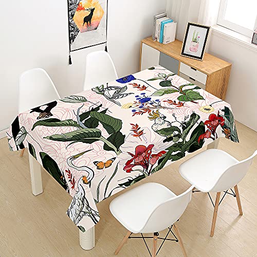 Rectangulaire Imperméable Nappe, Treer 3D Anti-Taches Lavable Entretien Facile Nappes avec Motif Imprimé Fleurs Printemps Nappe de Table pour Cuisine Picnic Party Jardin (Feuille Verte,100x140cm) Cover