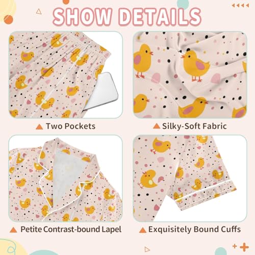 senya Little Yellow Chick Satin Summer Pajama Sets Silk Short Sleeve Button Down Sleepwear3