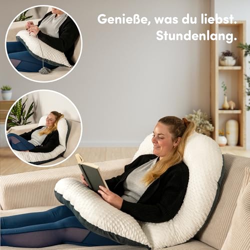 hugnaps Lesekissen für Bett und Sofa - Rückenkissen - Komfortkissen Erwachsene - Reading Pillow - Zweiteilig, Flexibel einsetzbar zum Lesen, Entspannen oder als Schlafkissen (Weiß/Dunkelgrau)