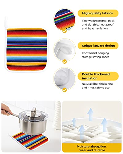 2 Pcs Pot Holders For Kitchens Counter, Bohemia Striped Heat Insulated Podholders Oven Hot Pads For Cooking Bbq Baking Heat Proof Mat Ombre Colorful Mexico Stripes #TOP1