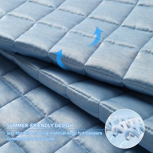 YnM Cooling Weighted Blanket for Adults, 40lbs Heavy Bed Throw Comforter with 100% PE Fabric, Ideal for Hot Sleepers or Summer Days(88x104 Inches for Queen/King Bed, 40 Pounds, Blue)