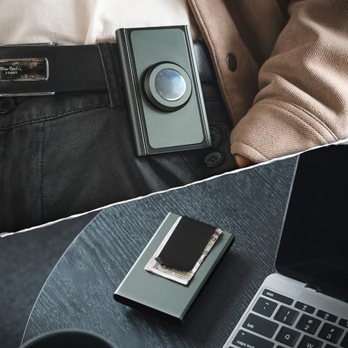 Image of VULKIT Pop Up Wallet with Money Clip and Airtag Holder, Slim Aluminum Wallet for Men RFID Blocking, Grey