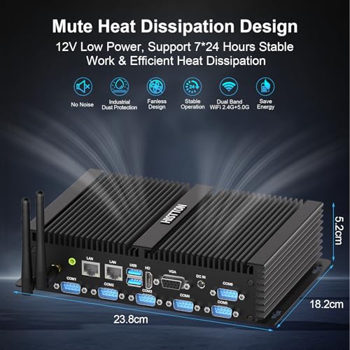 Image of HISTTON Fanless Mini PC Industrial Core i7-8550U,8GB DDR4 RAM 256GB mSATA SSD,6X RS232 COM,2X 2.5G LAN,4K Dual Display (HD+VGA),WiFi5, BT4.2,USB3.0,Mini PC Wind 11 Pro