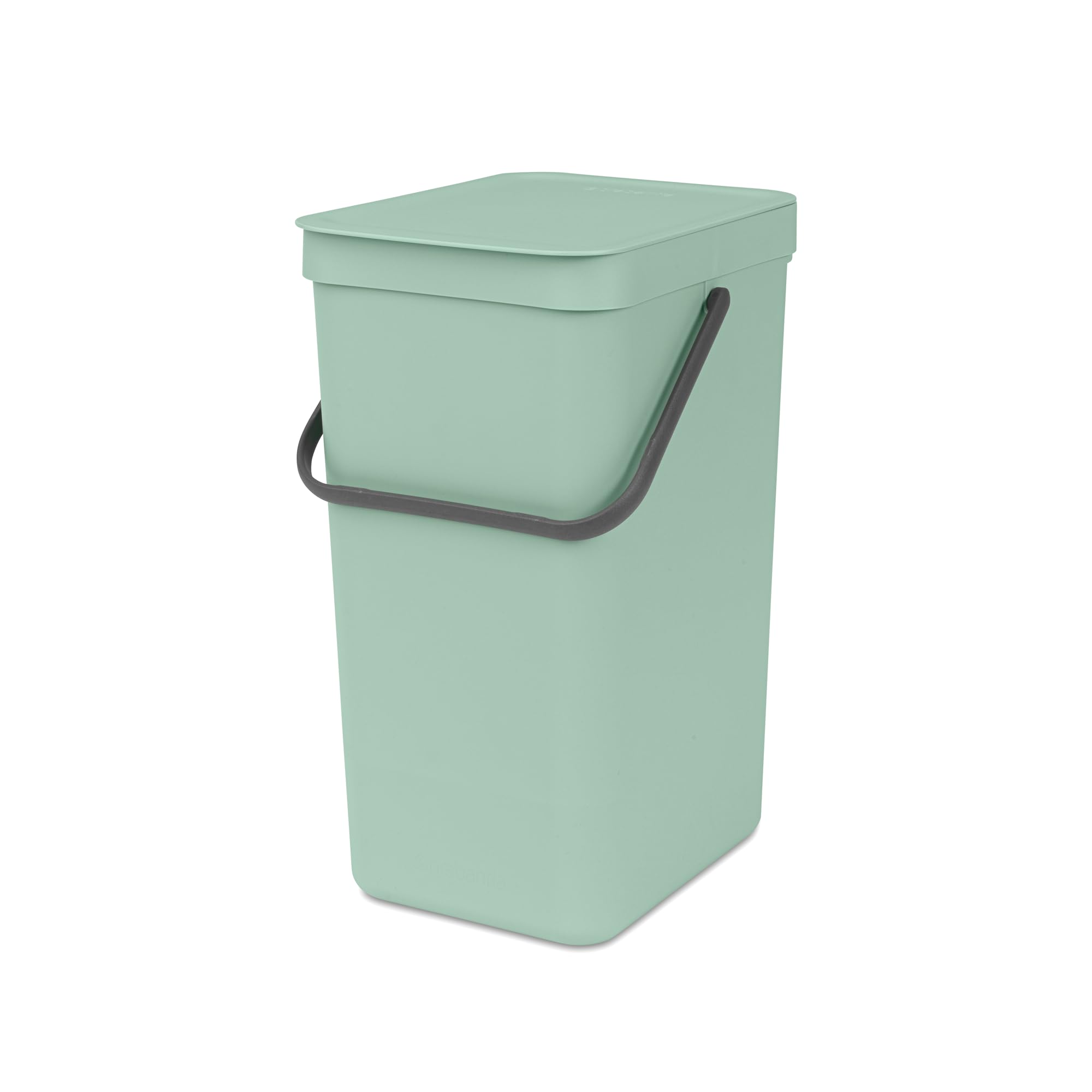 Brabantia Sort & Go Recycling Trash Can 4.2 Gallons (Jade Green) Space-Efficient Plastic Garbage Can with Handle, Removable and Stay-Open Lid, Easy to Clean Kitchen Can Without Nooks and Rims