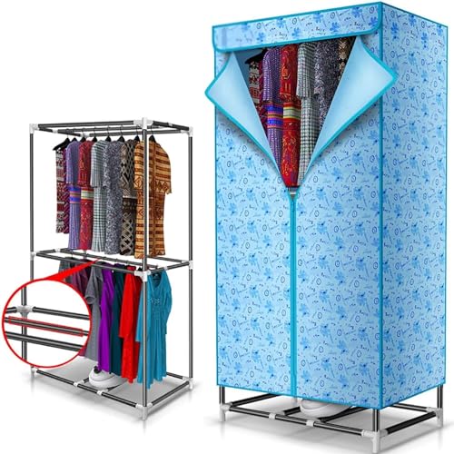 Dish Drain Rack With Hanging Basket Cutlery Dish Drain Rack,Electric Heated Clothes Airer Dryer Rack, 2 Layer 180 Minute Timer Drying Pod Cabinet - Hot Air Fan, Load 20KG,1000W(Color:B)