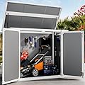 DWVO 4.7x2.5 FT Horizontal Resin Storage Shed Without Shelf, 35Cu.ft All Weather Outdoor Storage Shed with Hydraulic Struts, 3 Locks, Lockable to Floor for Garden Tools, Trash Cans, Gray