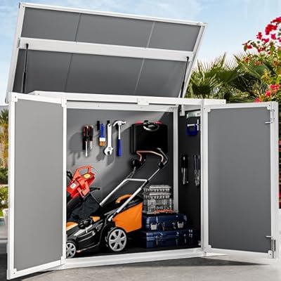 DWVO 4.7x2.5 FT Horizontal Resin Storage Shed Without Shelf, 35Cu.ft All Weather Outdoor Storage Shed with Hydraulic Struts, 3 Locks, Lockable to Floor for Garden Tools, Trash Cans, Gray