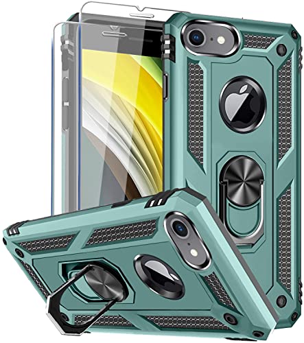 SunRemex Compatible with iPhone 8 Case iPhone 7 Case iPhone 6 Case iPhone 6s Case with Tempered Glass Screen Protector Military-Grade Protective Phone with Kickstand for iPhone 6/6s/7/8 (Dark Green)