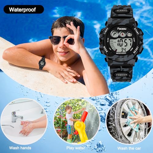 Image of Kids Watch Digital for Boys-Waterproof Kids Sports Watch with Light, Alarm&Snooze,Stopwatch Military Design Silicone Band Gift for Birthdays,Christmas Outdoor Activities(8+ Years)